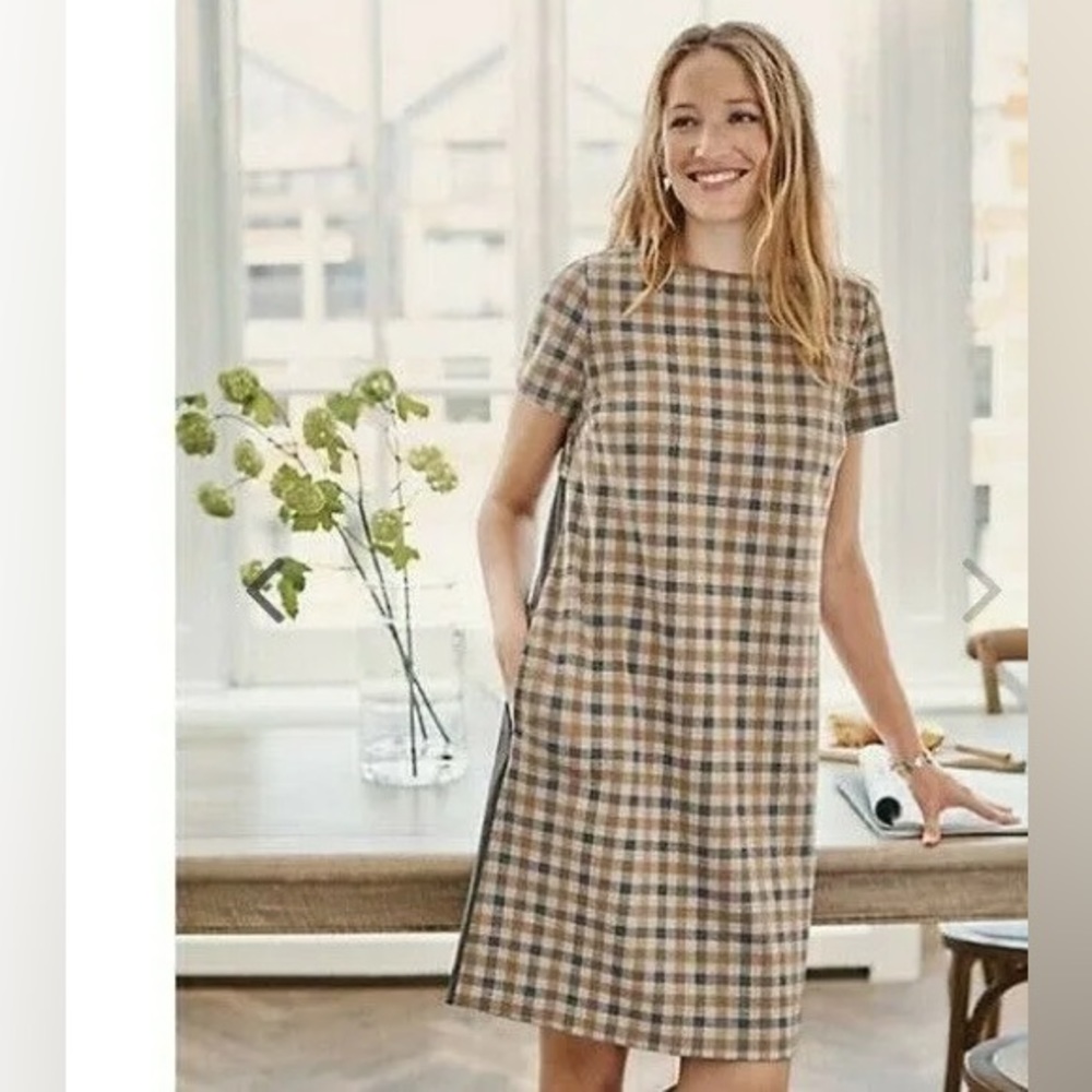 J Jill Plaid Short Sleeve Knit Shift Dress Medium